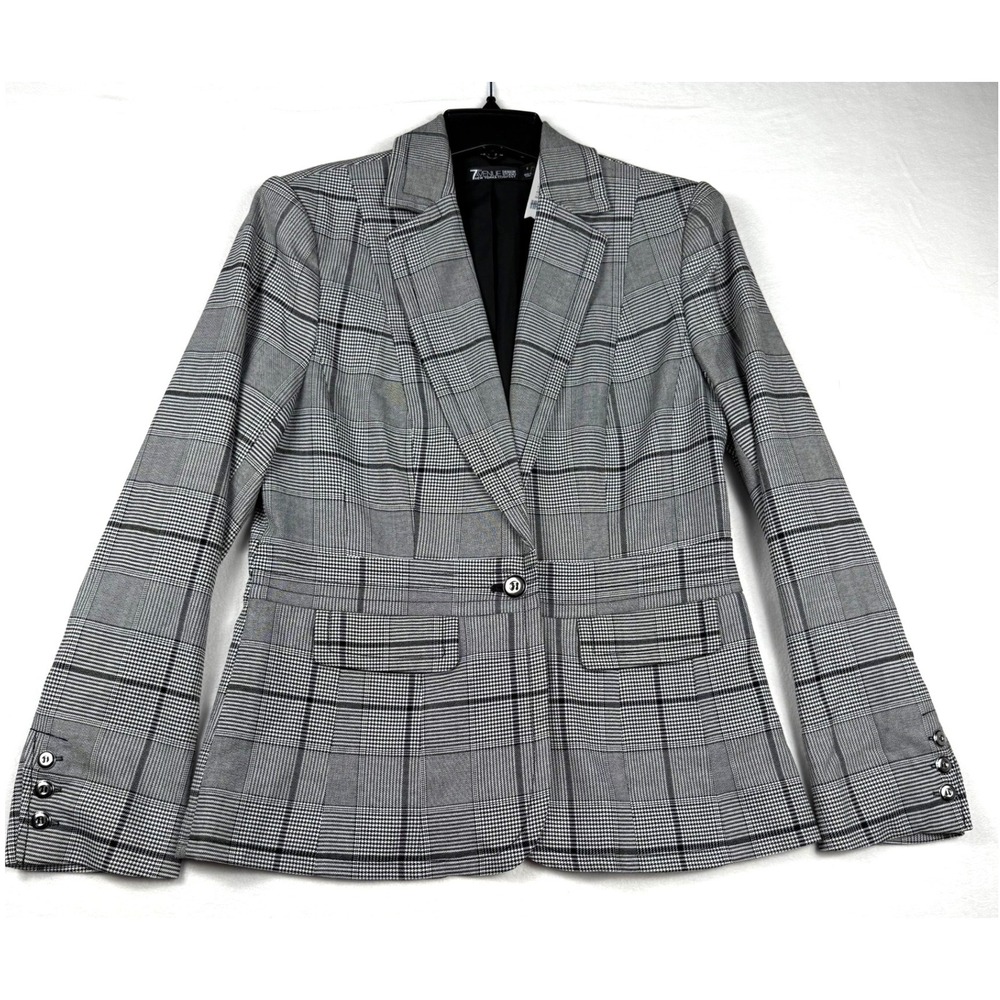 NWT NY&Co 7th Avenue Plaid Blazer‎ 6 Grey Glen Plaid Dark Academia Office